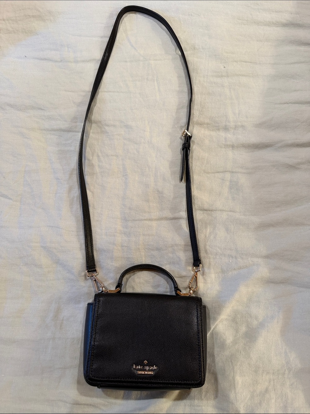 kate spade black leather crossbody bag with gold hardware